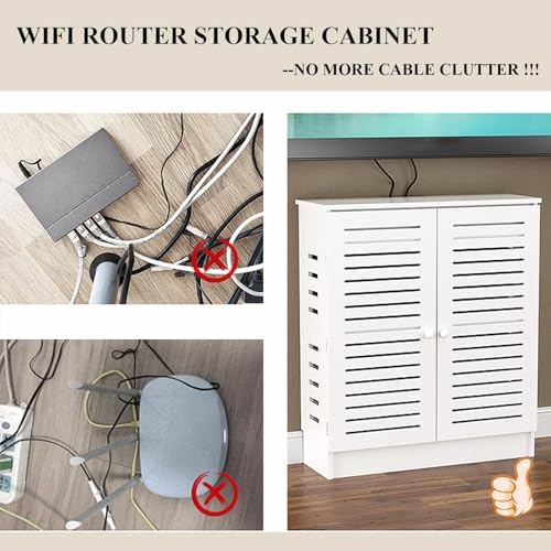 WiFi Router Storage Cabinet - Floor Standing Media Organizer Box for Wireless Routers, Modems & Accessories, Stylish Home Decor, Space-Saving Design