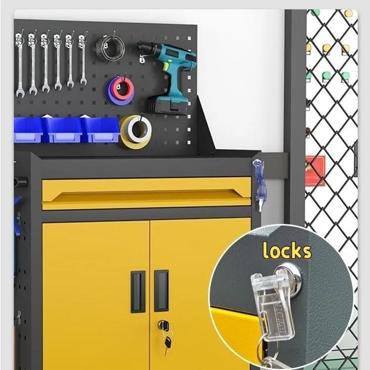 Heavy Tool Cart with Pegboard and Handle, 3-Drawer Garage Storage Cabinet & Toolbox on Wheels for Garage, Warehouse & Workshop(Black)