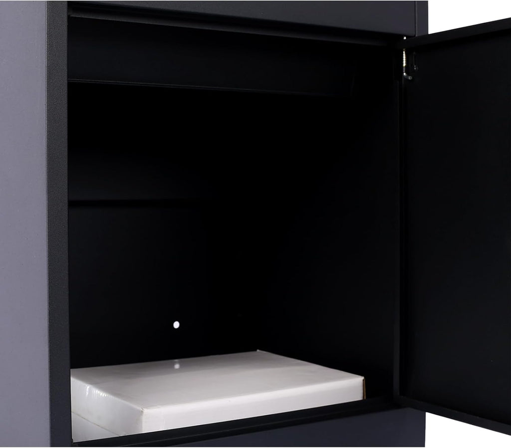 Package Delivery Box for Outside, Deck Boxes Outdoor Extra Large Mailbox Lockable Package Lock Box Steel Outdoor Package Box for Porch, 22.8'x17.3'x14.2' black