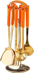 Stainless Steel Cooking Utensils Spoons Spatulas Kitchen Cookware Bakeware Gadgets Tools 7 Pieces Sets(Orange)