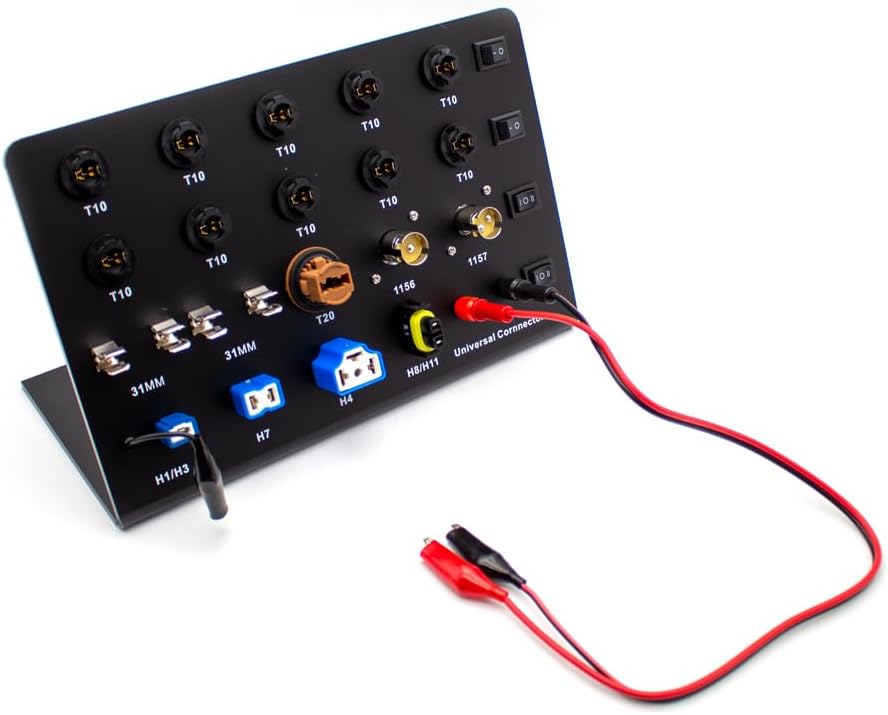 iDili Multi-Function 12V Auto Car Light Tester, 110V-265V Input Test Board for HID Xenon LED Bulb T10 W5W Festoon C5W T20 7443 H1 H3 H7 H4 9005 with Universal Connector