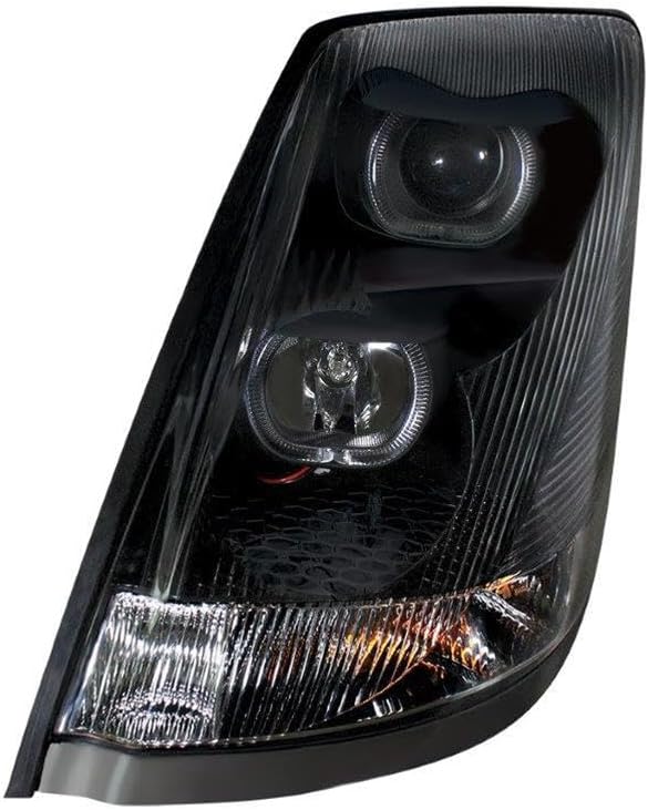 United Pacific 31268 Projection Headlight Assembly, LH, Black Housing, High/Low Beam, H7/H1/3157 Bulb, with Signal Light and White LED Position Light Bar