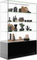 Displays2go 48 Inch Glass Display Cabinet with 3 Glass Shelves, Separate Storage Area in Base, Sliding Doors (Black)