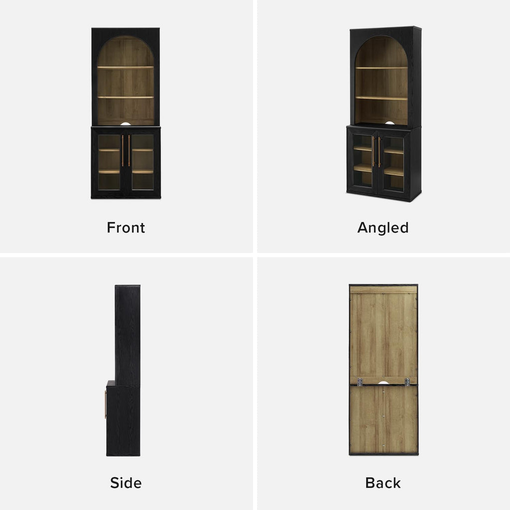 mopio Blake Tall Display Cabinet, Kitchen Buffet Pantry Cupboard, Trophy Display Case, Storage Cabinet Scratch Resistant Acrylic, Modern Farmhouse Curio Organizer (Black Oak Acrylic Hutch, Single)