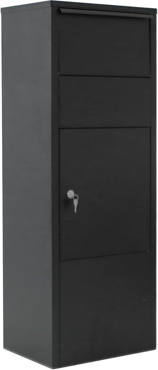 Heavy-Duty Parcel Mail Drop Box - Large, Lockable, Weatherproof Package Delivery Box for Home and Business, 10.5' x 15.5' x 41.3', Black, Ideal for Secure Express Mail Storage