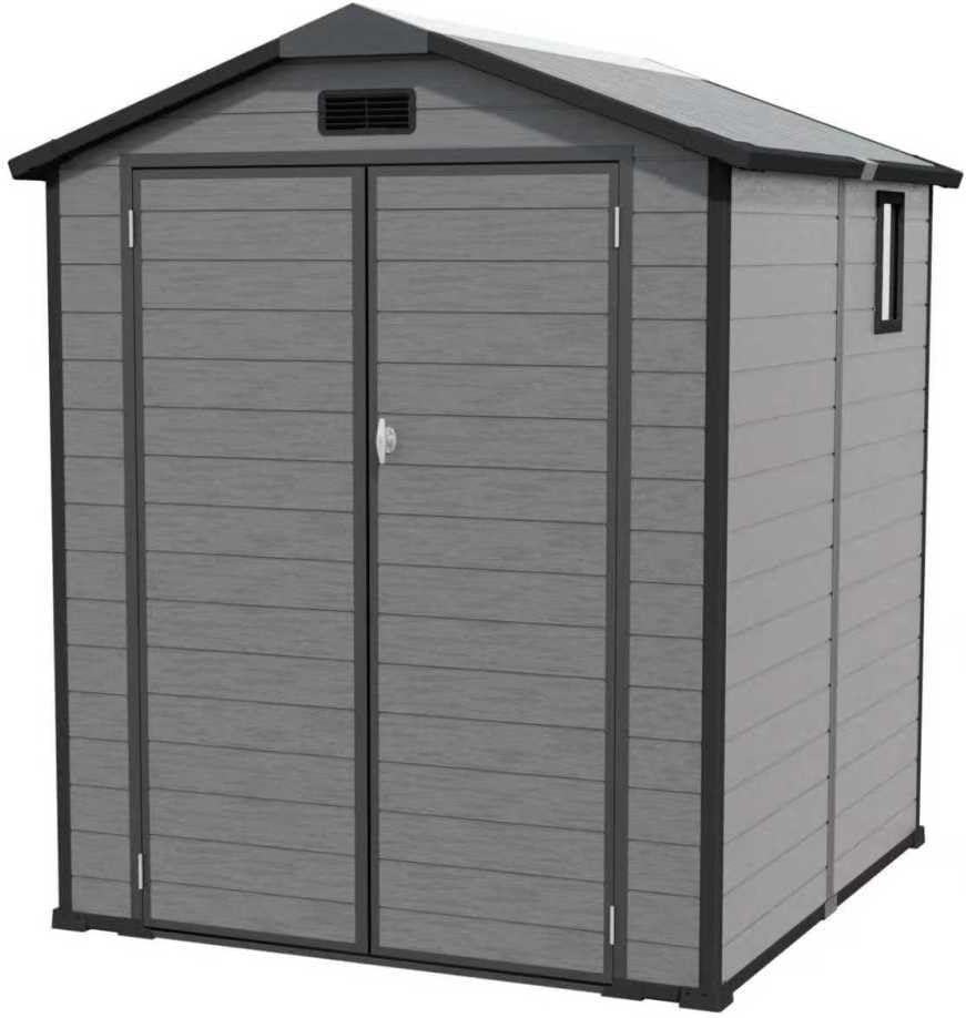 6x6 FT Outdoor Storage Shed with Floor & Window, Lockable Resin Tool Shed, Heavy-Duty Plastic Garden Shed for Backyard, Dark Gray