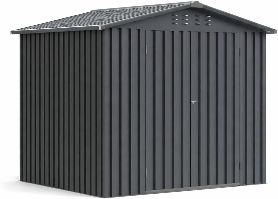 8 X 8 FT Metal Outdoor Storage Shed, Waterproof Garden Utility Shed with Lockable Door, All-Weather Storage Shelter for Bikes,Tool for Patio Lawn Backyard Garden Black