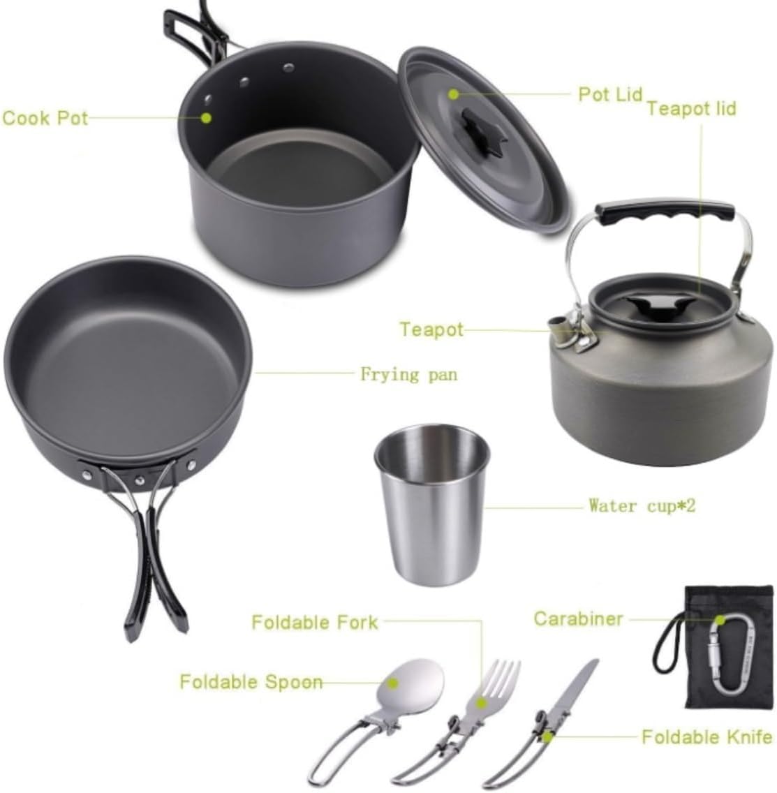 Camping Campfire Utensils, Camping Cookware Kit Outdoor Aluminum Cooking Set for 2 to 3 People Non Stick Folding Pans Backpacking Gear