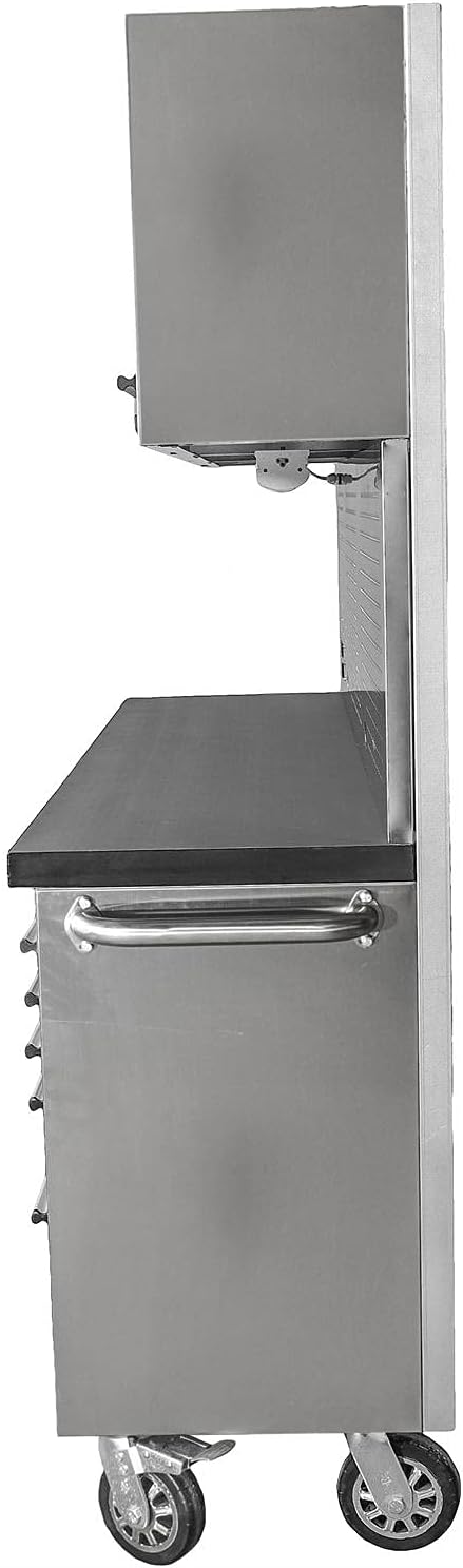 JEGS 72 in. Rolling Tool Cabinet/Toolbox. 11-Drawer with Upper Storage [Stainless Steel]