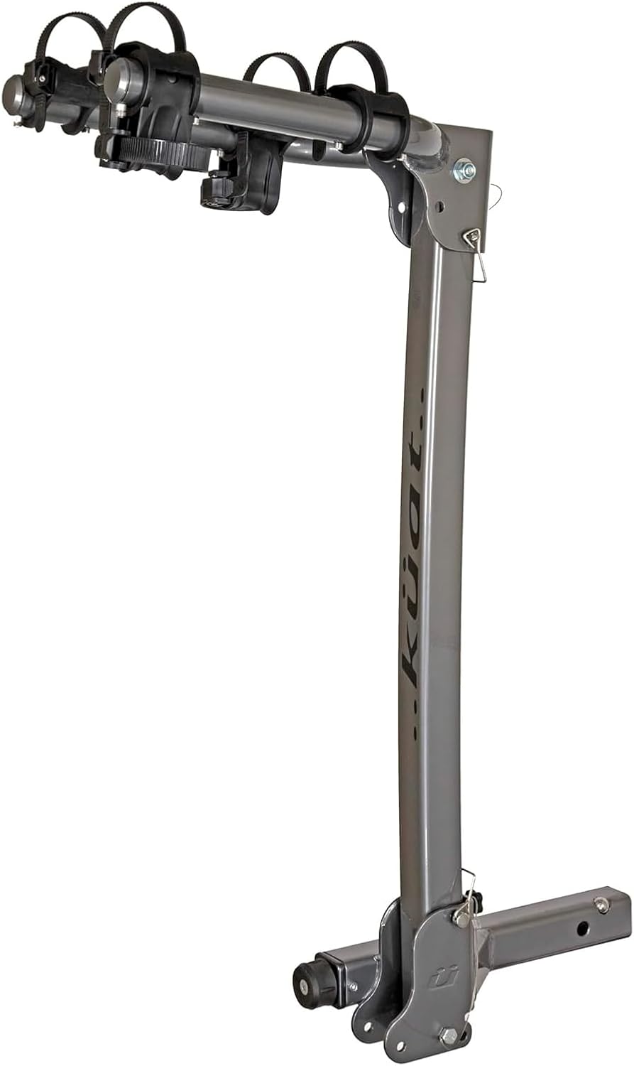 KUAT Beta Hitch-Mounted Bike Rack | Hanging-Style Durable Lightweight Aluminum Powder Coated Folding Tilting-Down Gray Bicycle Car Truck Transportation Hauling Rack | 2 Bike Capacity