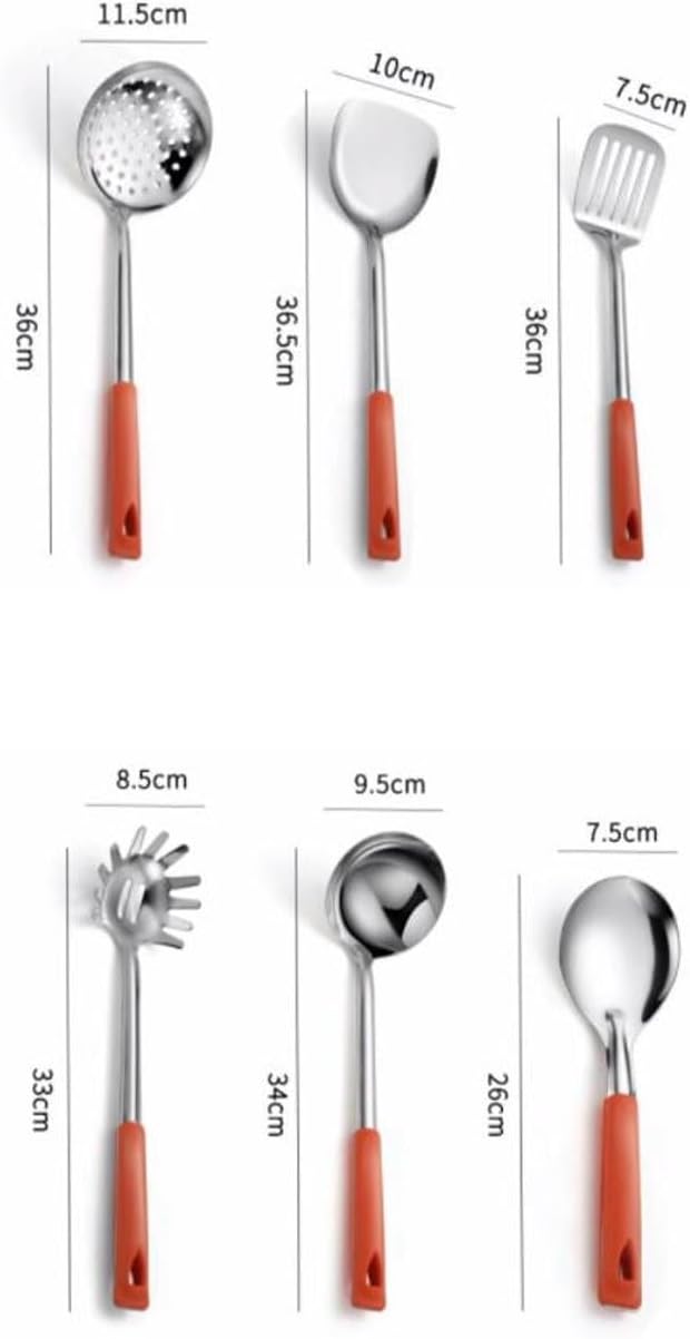 Kitchen Utensils Set，Cooking Utensils Gadgets Spoons for Cooking Spatulas Stainless Steel Cooking Utensils Spatulas Spoons Kitchen Tools 6 Pieces Sets(Orange)