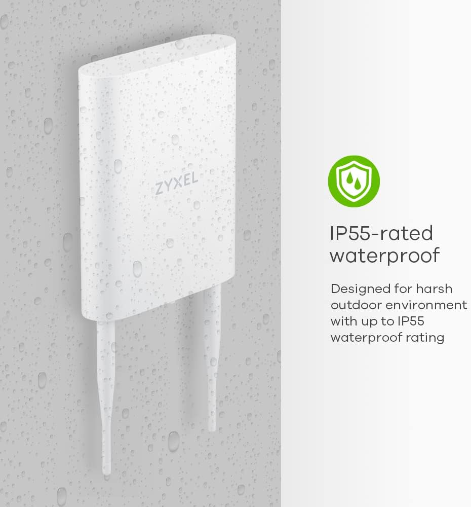 Zyxel WiFi 6 AX1800 Wireless Gigabit Outdoor Access Point | IP55 Rated | Mesh, Seamless Roaming & MU-MIMO | WPA3-PSK Security | Cloud, App or Direct Management | PoE+ Injector Included | NWA55AXE