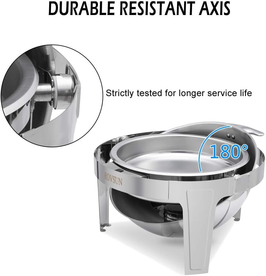 ROVSUN 2-Pack Roll Top Chafing Dish Buffet Set,6 Quart Full Size Pan Chafer, NSF Stainless Steel Round Set with Food Pan, Water Pan and Fuel Holders, for Wedding, Parties, Banquet, Catering Events