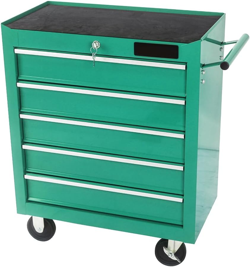 Rolling Tool Chest, 5-Drawer Rolling Tool Box with Interlock System and Wheels for Garage, Warehouse, Workshop, Repair Shop, Green Green