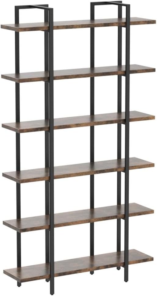CAPHAUS 6-Tier Book Shelf, 86' H Vintage Industrial Bookcase with Open Display Shelving, Wooden and Metal Shelving Unit, Bookshelves and Bookcases, Stand Shelf for Bedroom, Home Office, Rustic Oak