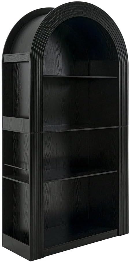 LUMISOL Tall Arched Kitchen Pantry Cabinet with Open Display Storage Shelf, Modern Arched Bookcase with 4 Tier Shelf, for Dining Room Living Room, Black