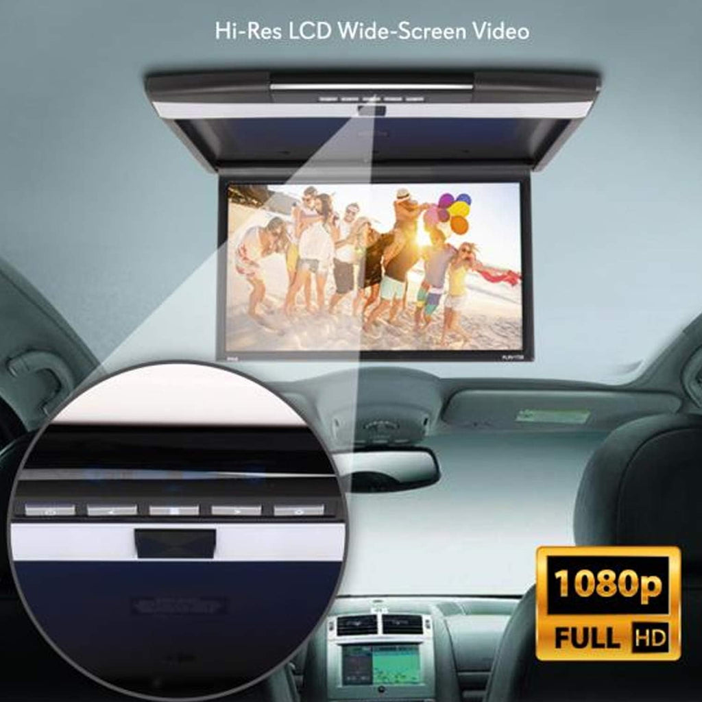 Pyle Car Overhead Monitor Screen Display - 17.3 inch. LCD Vehicle Flip Down Roof Mount Console - HDMI TV Player Control Panel w/ Built-in IR Transmitter for Wireless IR Headphone - Pyle PLRV1725