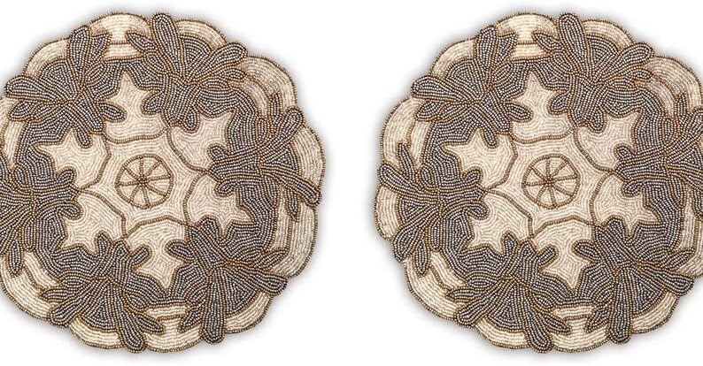 HM CREATIONS Set of 4 Placemats, Handmade Beaded Placemats, Floral Tablemats, Designer Charger Plates 13X36 Inches (4)