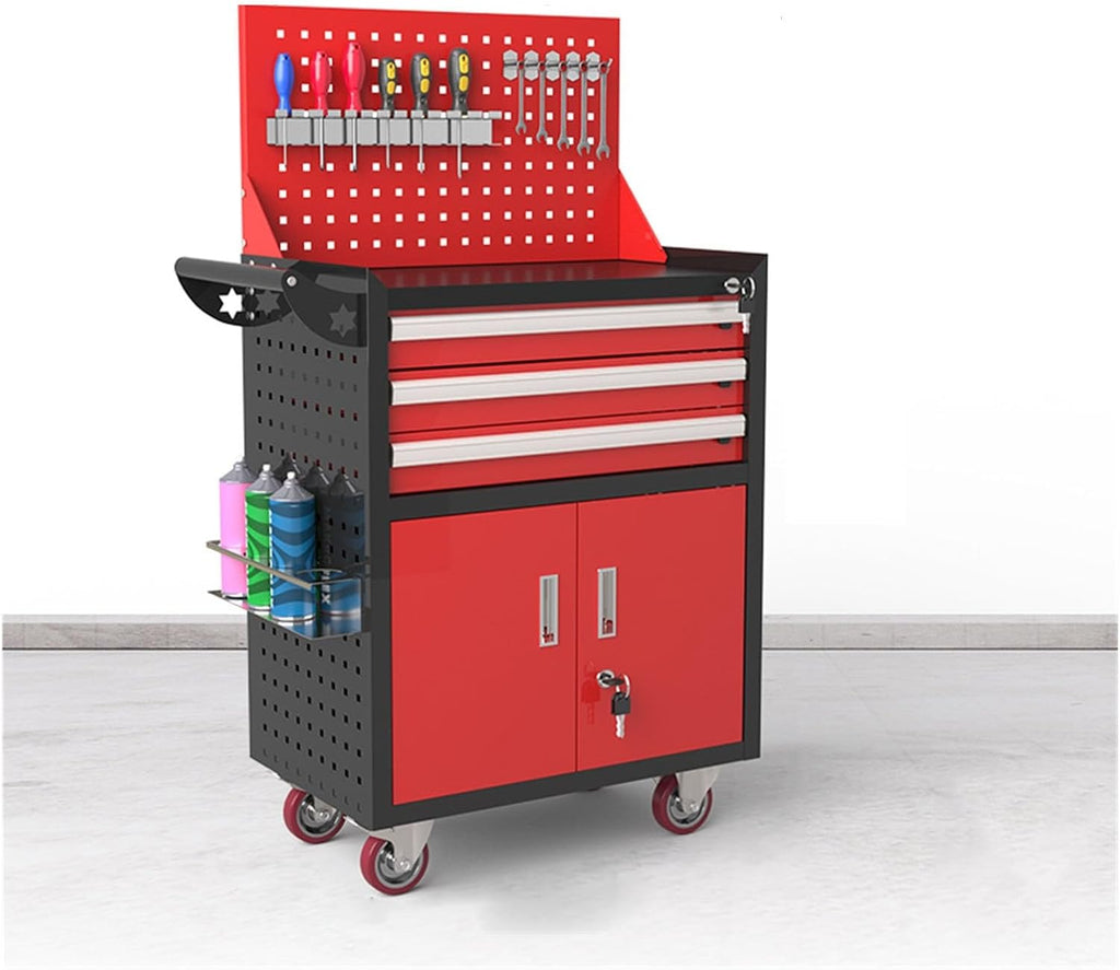 Convenience Rolling Tool Chest with Wheels, Tool Storage Cabinet with 5 Drawer, Large Metal Tool Box Organizer with Lock, Tool Cart on Wheels Emergency Repairs(Red)