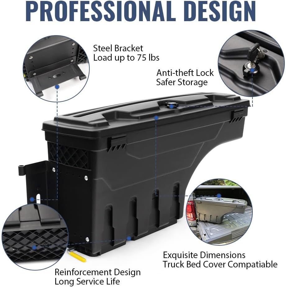 PIT66 Lockable Truck Bed Storage Toolbox, Compatible With 2002-2018 Dodge Ram 1500 2500 3500, Drawer Driver+Passenger Side, 2Pcs