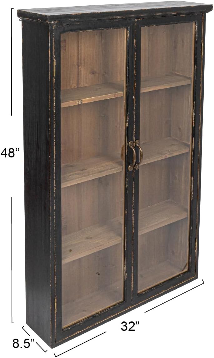 Creative Co-Op Wood and Glass Display Cabinet with 3 Shelves and 2 Doors, Natural and Black