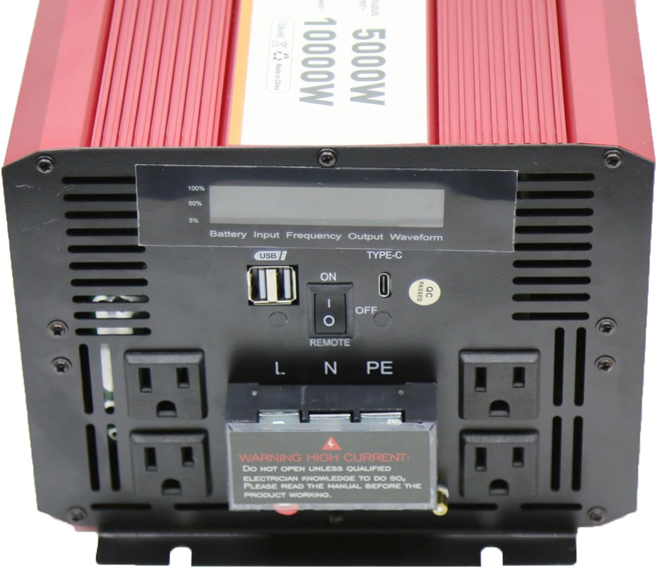 5000W 12V Modified sine Wave Power Inverter,Peak 10000 watt, Car/Truck DC 12V to 110V 4AC Converter, 2X 2.4A USB Ports,with 18W Type-C Quick Charge Port,LCD Digital Display MOVFFGGRM