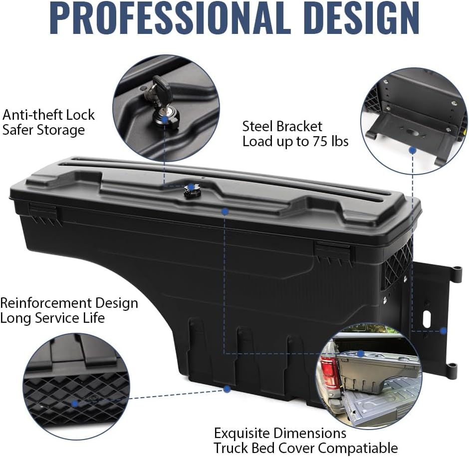 PIT66 Lockable Truck Bed Storage Box Toolbox, Compatible with Ford F250 F350 Super Duty 2017-2023, Left Driver + Right Passenger Sides Tool Box Drawer Set