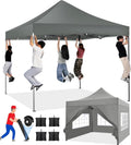 COBIZI Pop up Canopy Tent 10x10 Heavy Duty Gazebo with 4 Sidewalls, UPF 50+ All Weather Waterproof Commercial Outdoor Wedding Party Tents Canopy with Roller Bag, Deep Gray