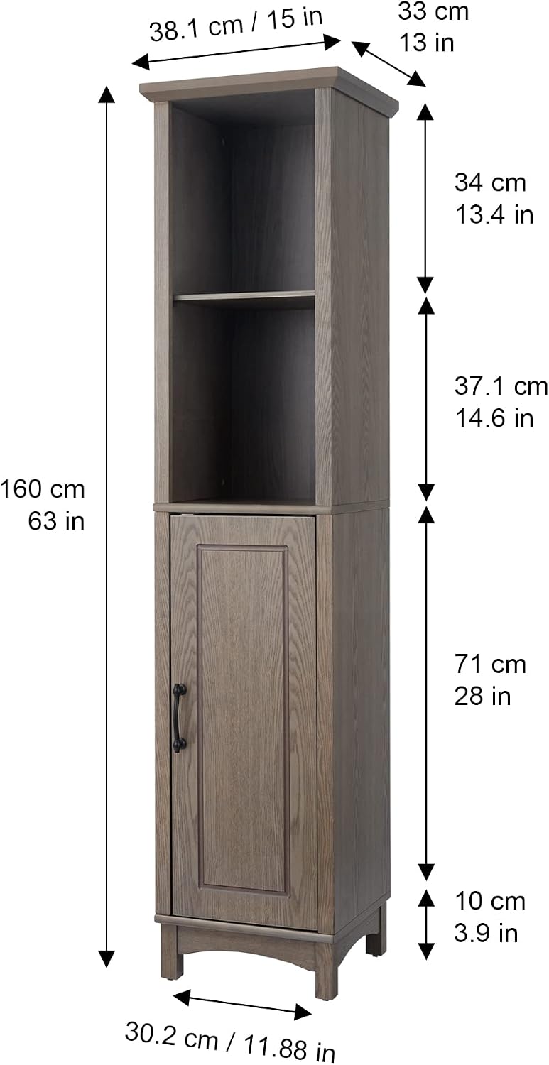 Teamson Home Russell Modern Farmhouse Linen Tower Storage Cabinet with Open Shelves, Salt Oak