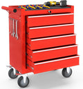 5-Drawer Rolling Tool Chest Toolbox, Rolling Tool Box with Wheels, Tool Chest with Keyed Locking System and Drawer Liners, Tool Box Organizer for Garage, Warehouse, Workshop(Red)
