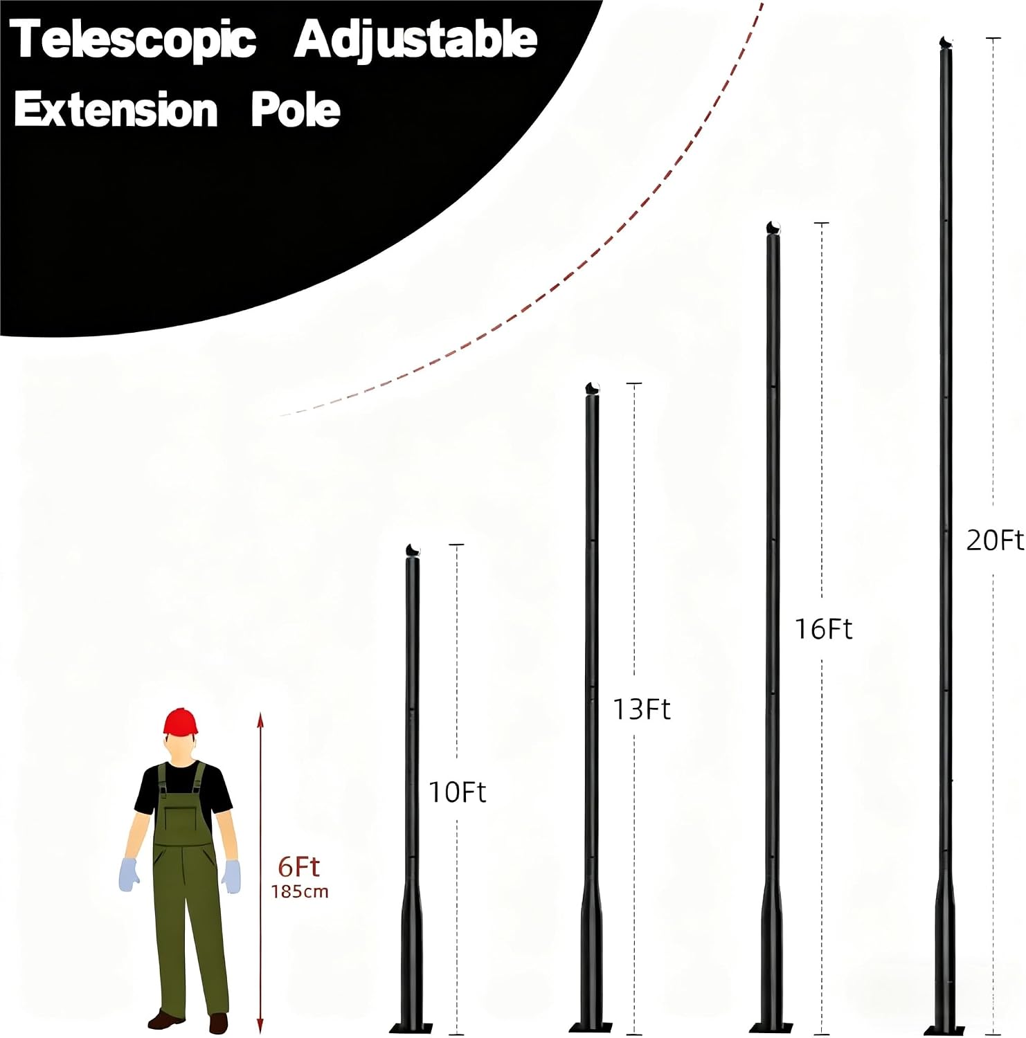 Street Light Pole 20ft Tall - Outdoor Solar Split Street Lamp Post Light Pole with Mounting Steel Anchors for Patio, Street, Backyard, Parking Lot