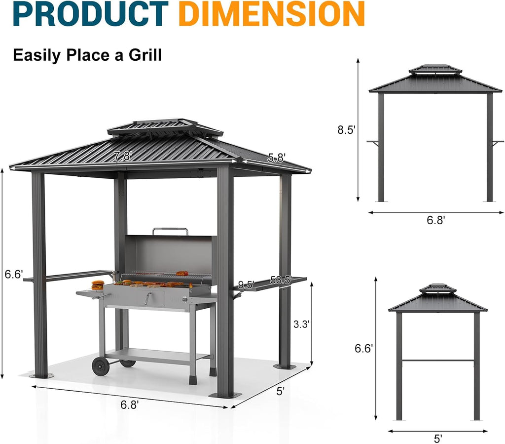 Hoteel 6x8 Hardtop Grill Gazebo,Black