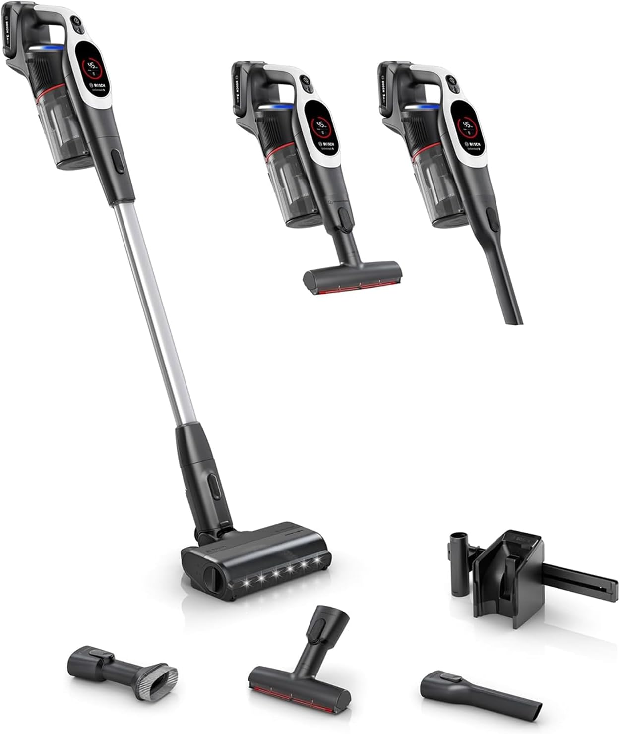 Bosch Unlimited 9 Cordless Stick Vacuum Cleaner - Up to 60 Min Battery, Multi-Surface, Vacuums Pet Hair, Hard Floors and Carpets, HEPA Filter, MicroClean Brush, 3 Accessories, White