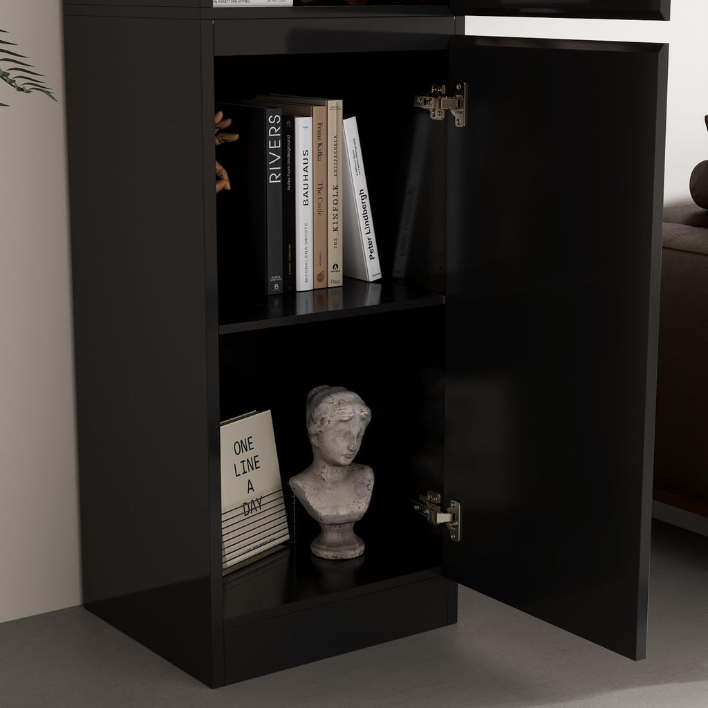 Glass Display Cabinet with 3 Color Lights for Collectibles, High Gloss Curio Cabinets with Glass Door & Adjustable Shelf, 15.7' W Slim Bookcases for Small Spaces, Living Room, Black