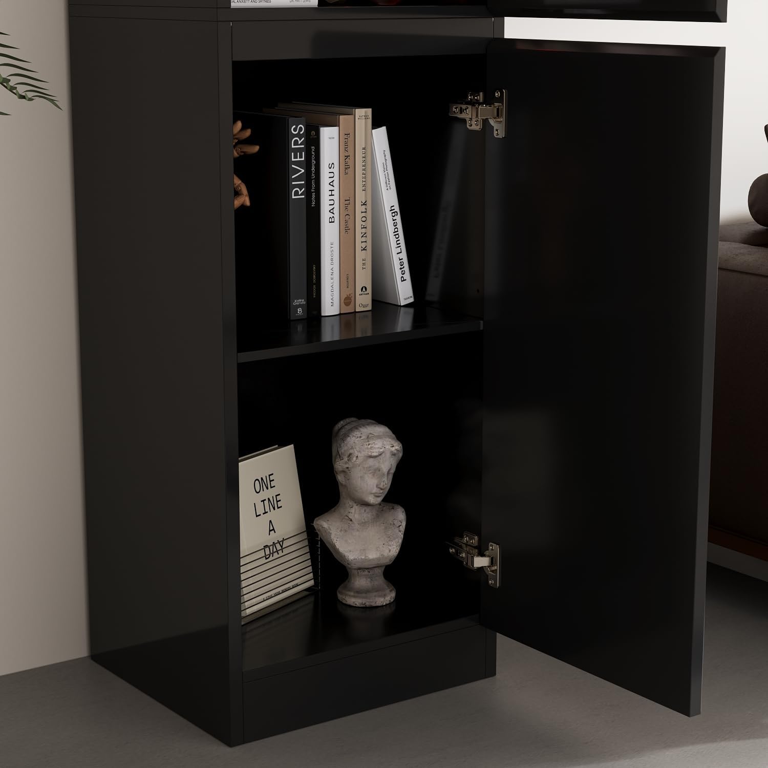 Glass Display Cabinet with 3 Color Lights for Collectibles, High Gloss Curio Cabinets with Glass Door & Adjustable Shelf, 15.7' W Slim Bookcases for Small Spaces, Living Room, Black