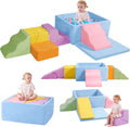 Foam Climbing Blocks for Toddlers, 7-Piece Baby Soft Play Set with Ball Pit, Indoor Climbing Toys for Kids, Modular Foam Play Structures, Macaron Colors (Balls Not Included)