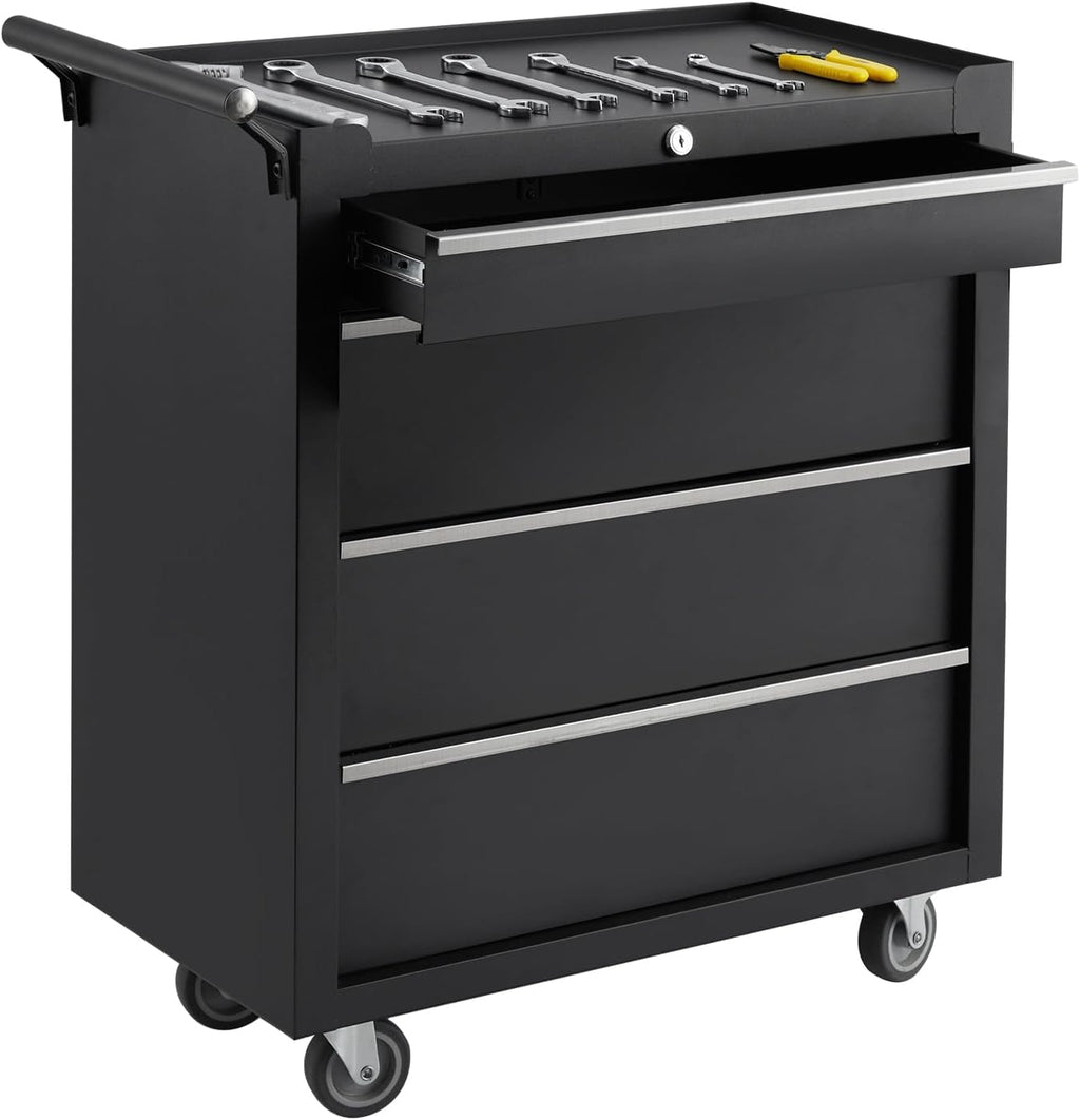 4-Drawer Tool Chest With Wheels, Rolling Tool Cart With Universal Wheels, Sliding Drawers and Protective Liner, Lockable Storage Cabinet for Garage, Workshop, Warehouse