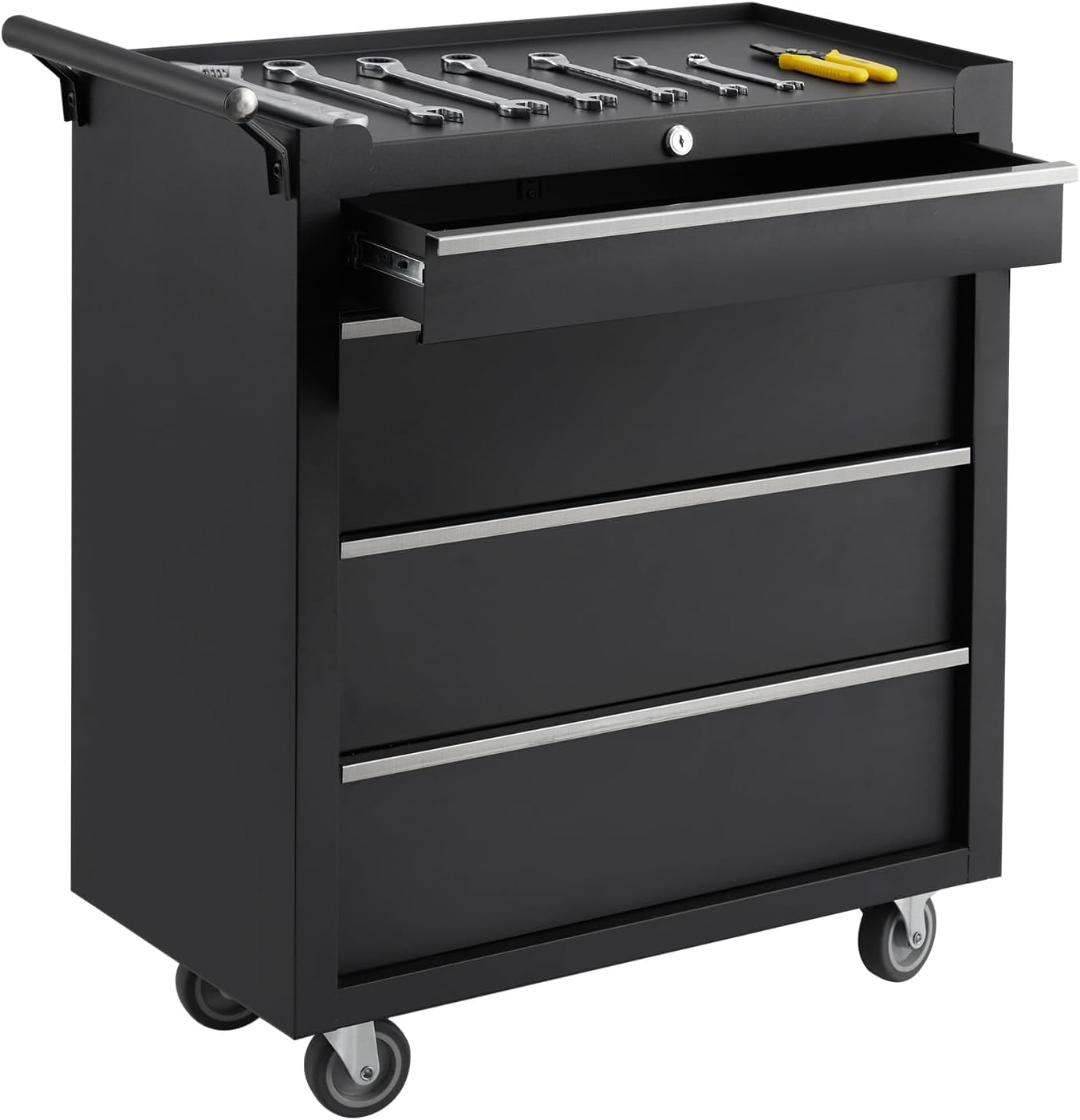 4-Drawer Tool Chest With Wheels, Rolling Tool Cart With Universal Wheels, Sliding Drawers and Protective Liner, Lockable Storage Cabinet for Garage, Workshop, Warehouse