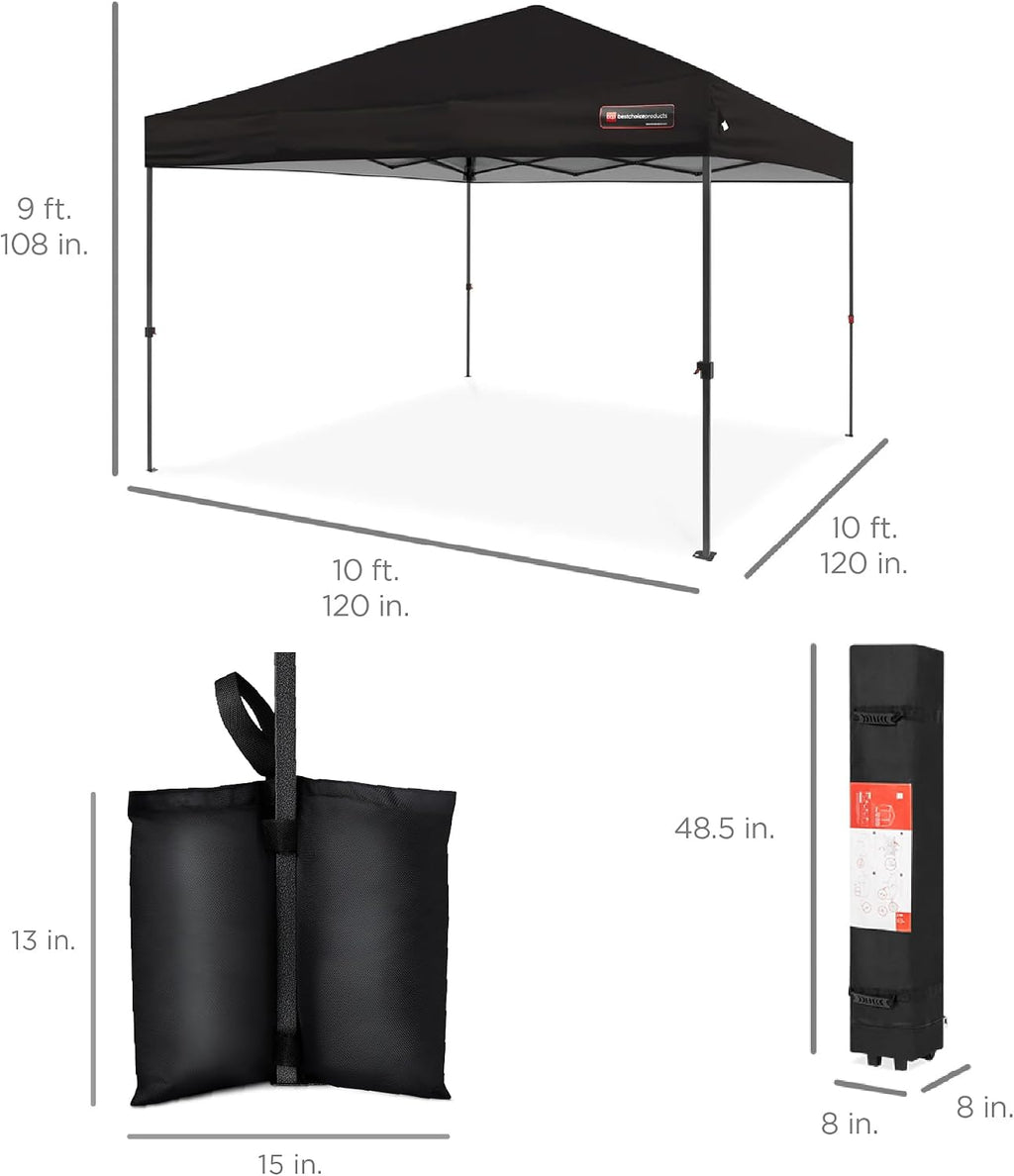 Best Choice Products 10x10ft Pop Up Canopy Tent, Outdoor Shade, 1 Person 1 Minute Set Up, Carry Case, 4 Weight Bags - Black