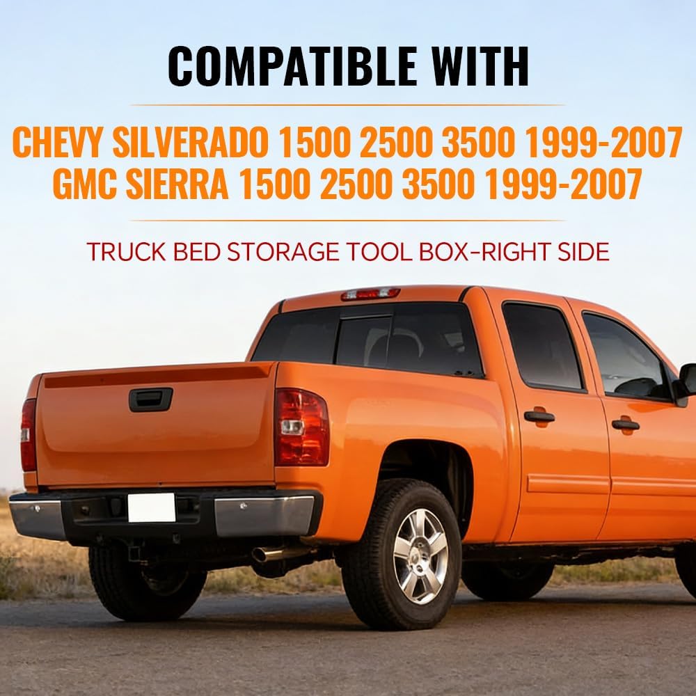 G-PLUS Truck Bed Storage Tool Box Right Passenger Side Compatible with Chevy Silverado/GMC Sierra 1500 2500 3500 1999 2000 2001 2002 2003 2004 2005 2006 2007 Black