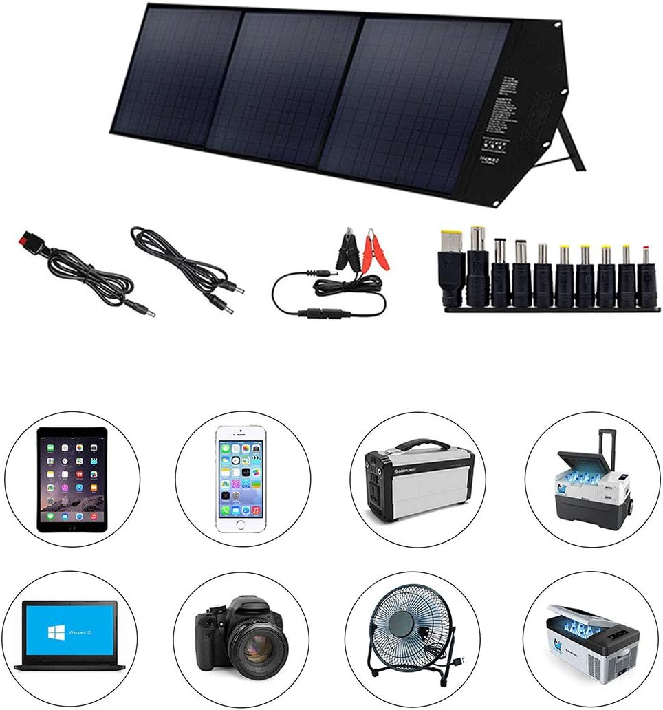 ACOPOWER 12V 120W Portable Solar Panel Kit; Foldable Solar Suitcase for RV, Boat Compatible Multiple Kinds of Power Station with Quick Charge 3.0, 12AWG Cable with Solar Male/Female Quick Connectors