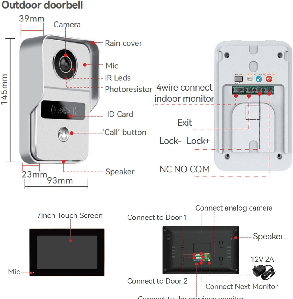 Wireless Video Doorbell Intercom with 7 inch Touch Monitor System,2 Unit 1080P Video Doorphone Camera,TUYA WiFi Smart Home Video Intercom Door Phone Kits for Home Villa Apartment