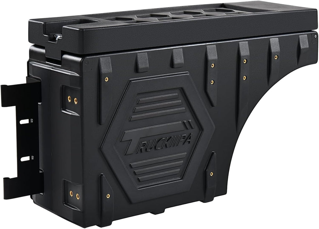 Truckiipa Truck Bed Storage Box, Universal Double Layer Thicken Truck Bed Toolbox Waterproof Lockable Wheel Well Tool Box for Truck, Swing Case Fit Most Truck Driver & Passenger Side, 20L/5.28GAL