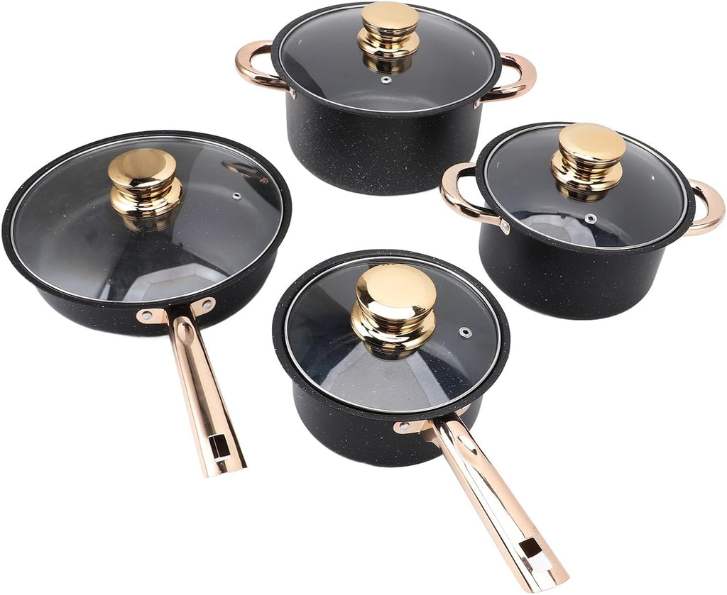 Asixxsix Cookware Set, Good Heat Conductivity Stainless Steel Pots and Pans Set Non Stick, Long Life Cooking Utensils with Glass Lids, for Kitchen, Cooking