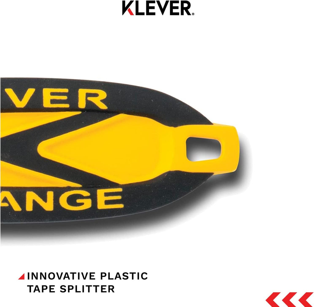 Klever X-Change Box Cutter, Klever Kutter Package Opener Narrow Cut Head, Carbon Steel Blade Utility Knife, Cuts Boxes, Film, Tape and More, Yellow, 10 Pack (KCJ-XC-20Y)