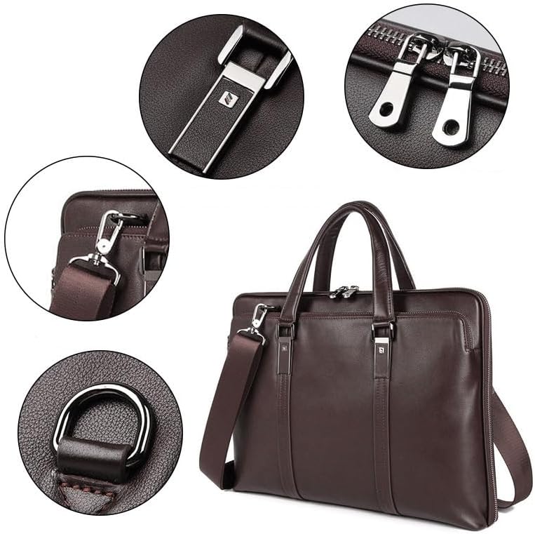 Briefcase Genuine Leather Man Business Bag Oxhide File Package Large Capacity 15.6-inch Computer Waterproof