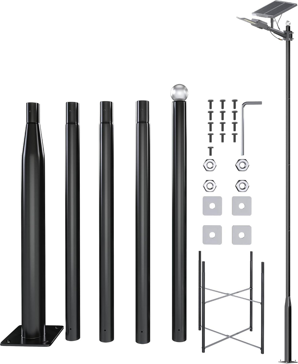 JAYNLT 16Ft Tall Street Light Pole -Heavy -Duty Metal Street Lamp Post for Solar Street Lights with Mounting Rebar Cage Base Accessory for Parking, Yard,Farm(Light not Included