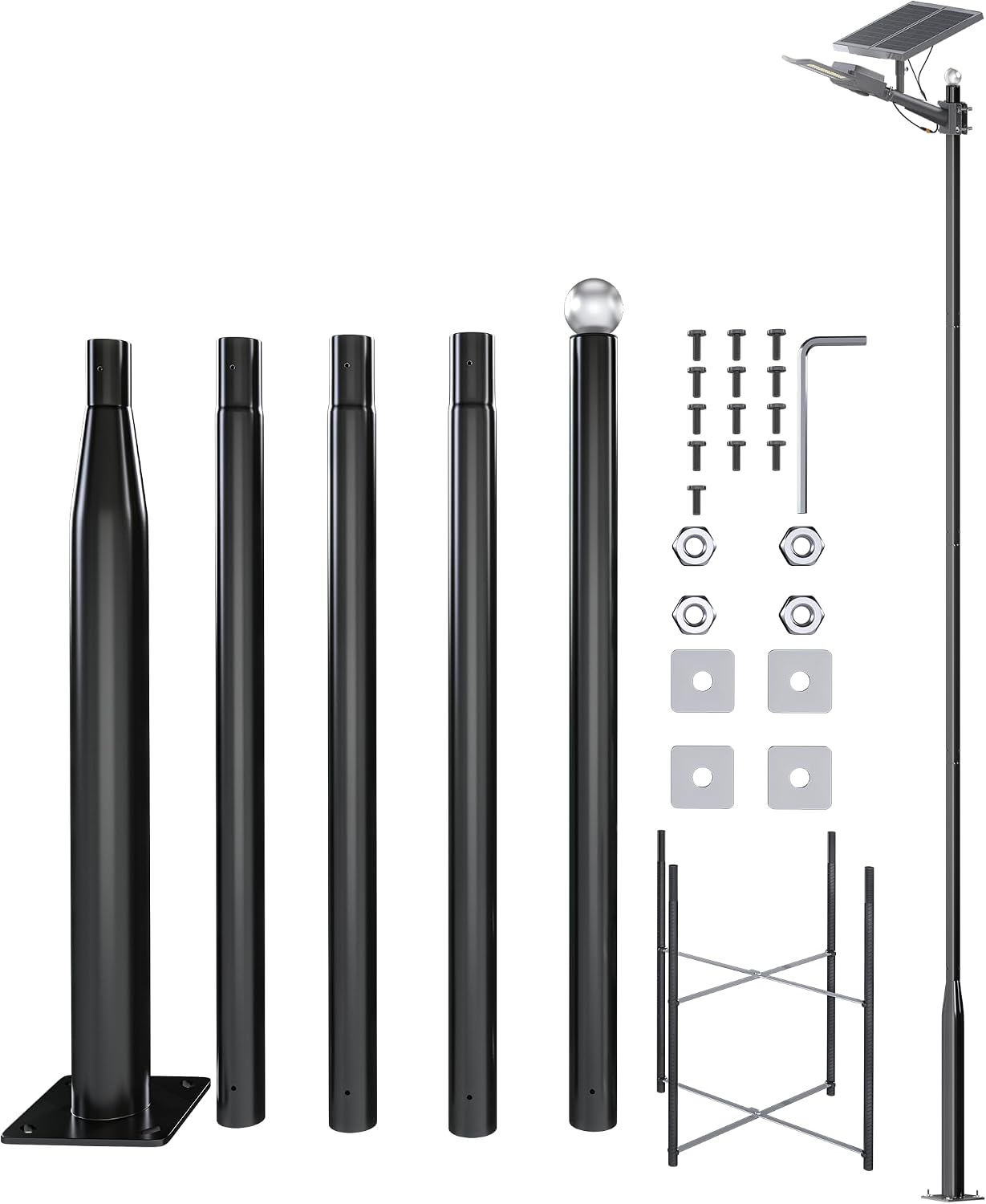 JAYNLT 16Ft Tall Street Light Pole -Heavy -Duty Metal Street Lamp Post for Solar Street Lights with Mounting Rebar Cage Base Accessory for Parking, Yard,Farm(Light not Included