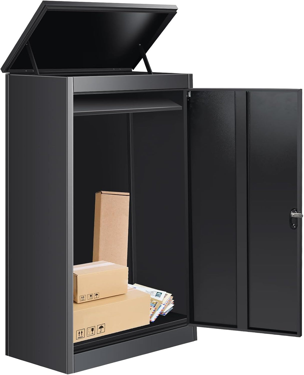 Express Package Delivery Box for Outside, Ultra Large Parcel Drop Boxes with Lock, Waterproof Anti-Theft Parcel Drop Box with Secure Storage for Home Business, Black (20.86 * 16.5 * 50IN)