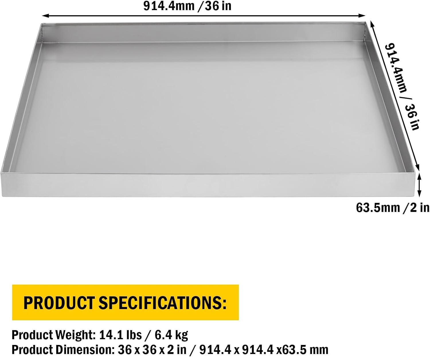 GarveeTech 36 in x 36 in Washing Machine Pan for Washer dryer and Small Appliances, Large Size 304 Stainless Steel Washing Machine Tray with 4 Pcs Anti-Vibration Washing Machine Feet, No Hole Desgin